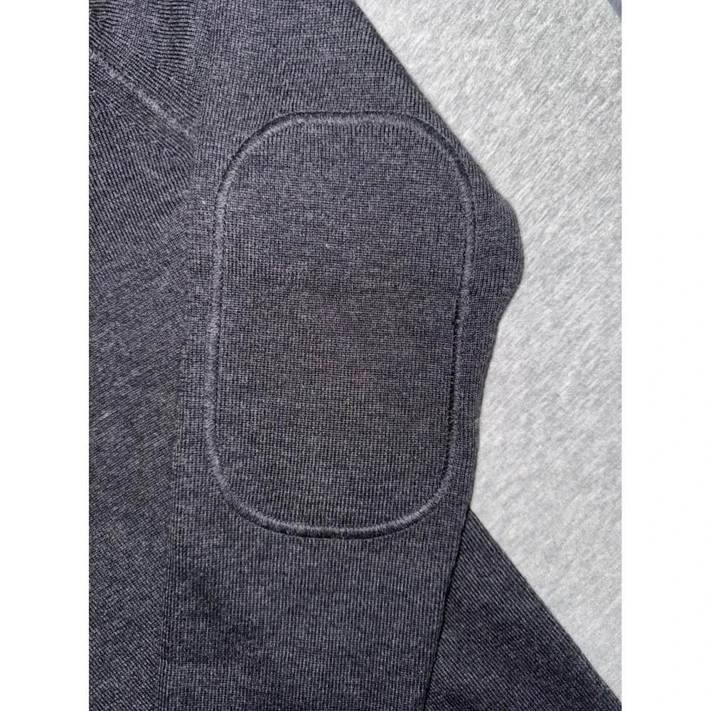 Banana Republic Mens Gray Merino Wool Henley Sweater Elbow Patch Size Small